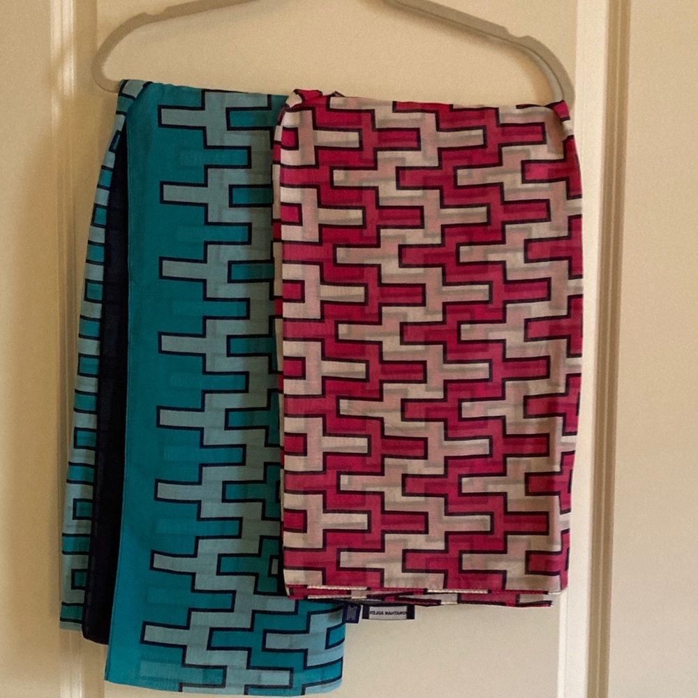 Jonathan Adler Pink and Blue Geometric Scarves. EUC